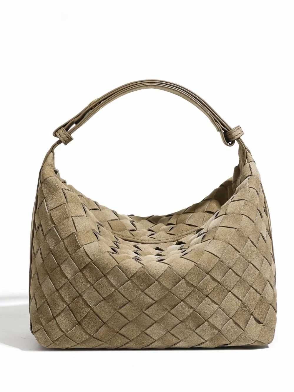 Woven Suede Hobo Bag in Olive